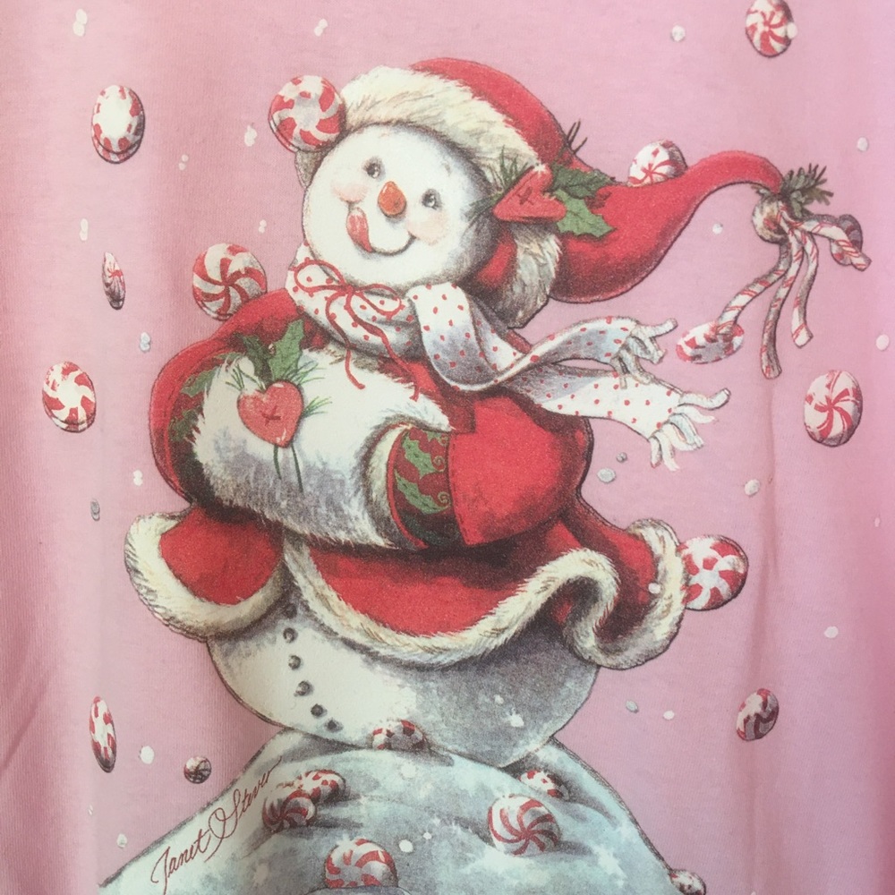 Peppermint Snowman Christmas T Shirt Pink 2XL NEW
